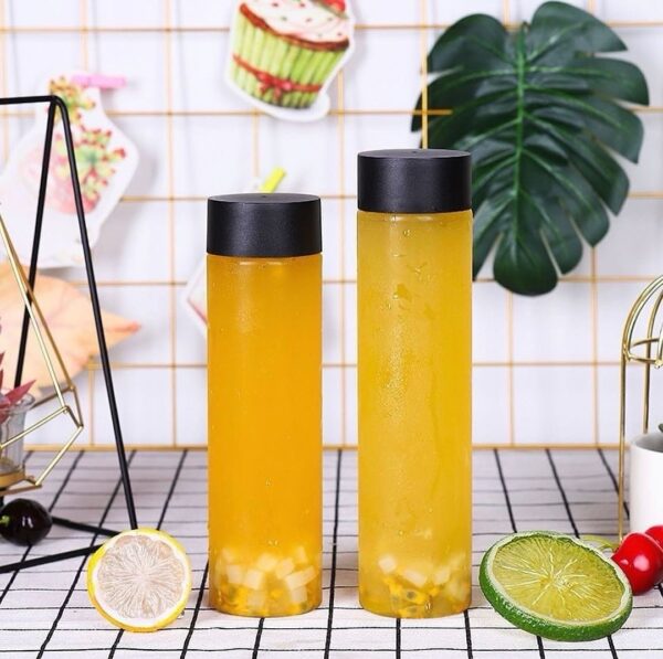 ROUND LONG BOTTLE WITH BLACK LID